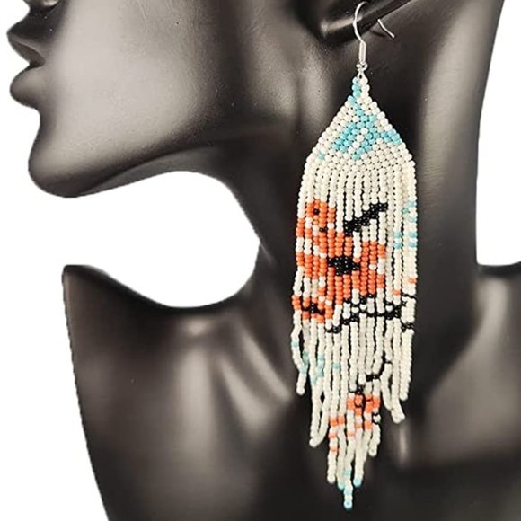 Long 5.5" Japanese Coral Pink Sakura Blossom Flower Oversized Earrings - Picture 2 of 6